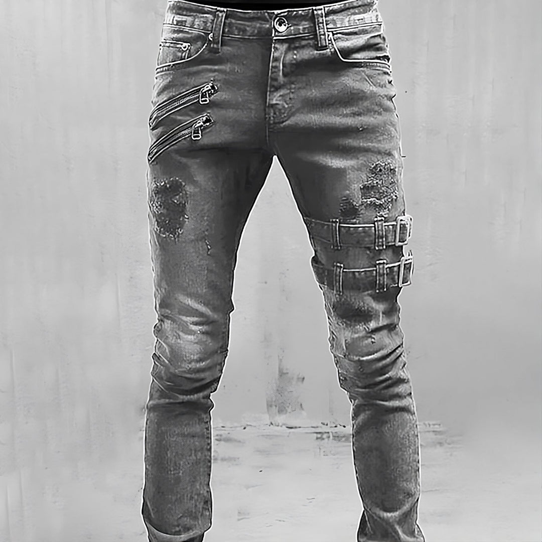 Férfi Denim Farmernadrág Csatokkal és Cipzárakkal - TitanEdge