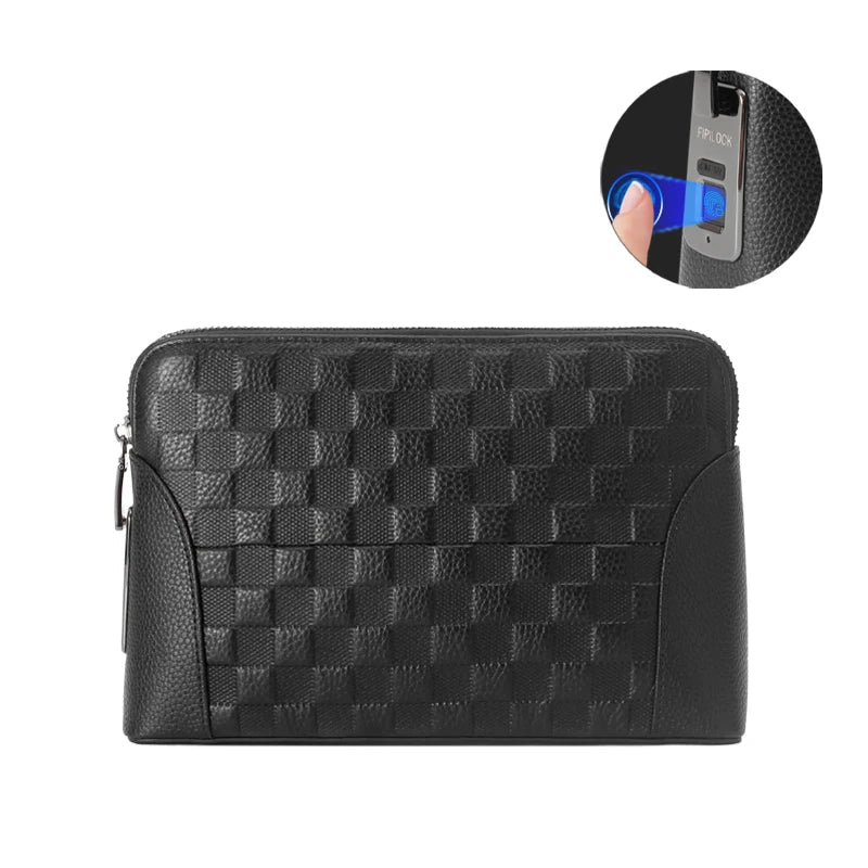 Férfi bőr kézitáska ujjlenyomat-zárral – Lopásgátló clutch és pénztárca
