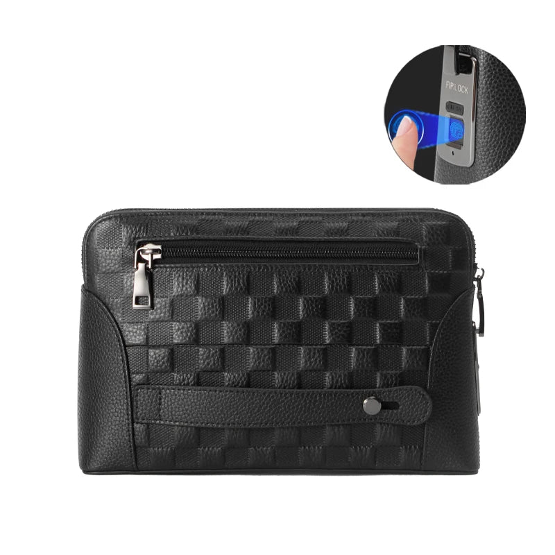 Férfi bőr kézitáska ujjlenyomat-zárral – Lopásgátló clutch és pénztárca
