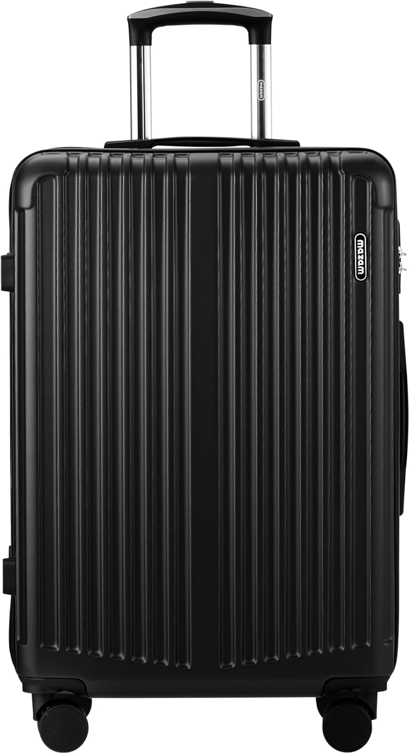 Nagy kemény héjú bőrönd 360°-os kerekekkel és TSA zárakkal – Fekete csíkos