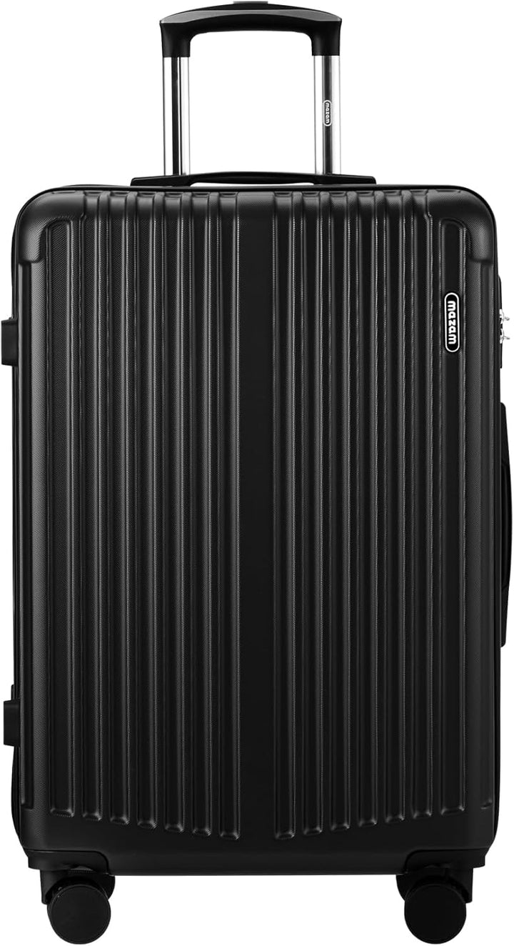 Nagy kemény héjú bőrönd 360°-os kerekekkel és TSA zárakkal – Fekete csíkos