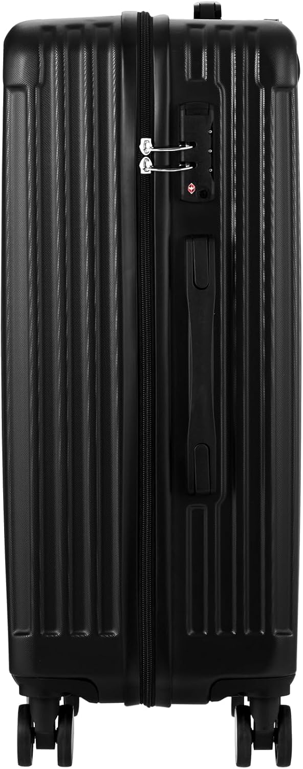 Nagy kemény héjú bőrönd 360°-os kerekekkel és TSA zárakkal – Fekete csíkos