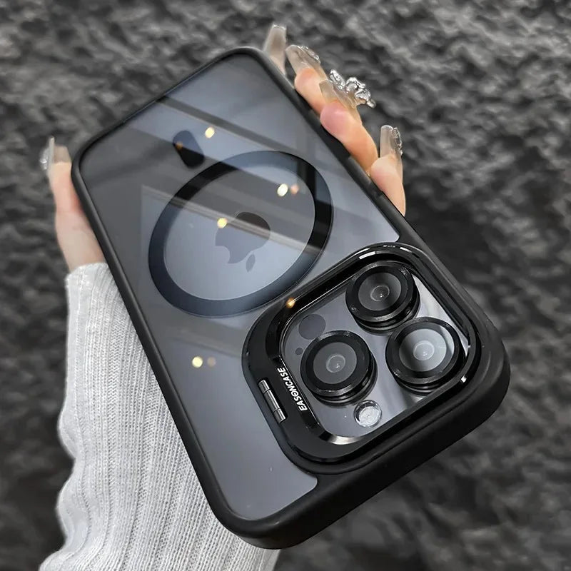 Shockproof Magnetic Phone Case with Glass Lens Guard & Stand – 1+1 FREE-Black-For iPhone 16Pro Max-State of Style