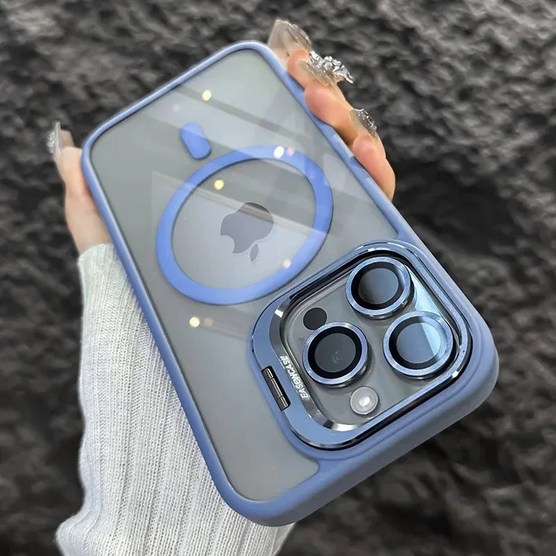 Shockproof Magnetic Phone Case with Glass Lens Guard & Stand – 1+1 FREE-Light Blue-For iPhone 16Pro Max-State of Style