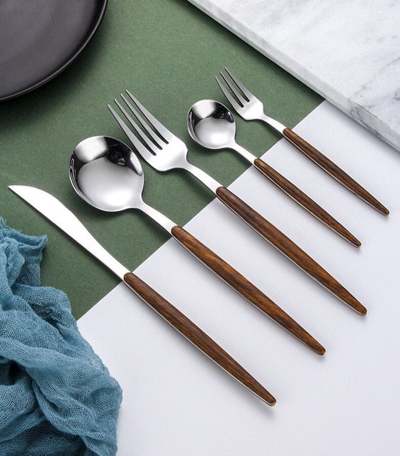 Rozsdamentes acél evőeszköz készlet fa fogantyúval - WoodCraft