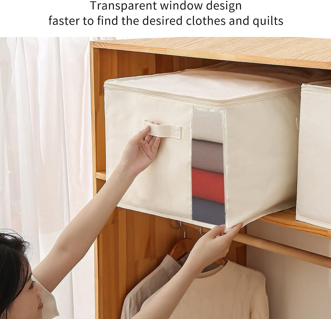 Vászon Ruhatároló Szervező Készlet – Kétirányú Cipzáras Táska Fogantyúkkal és Ablakkal