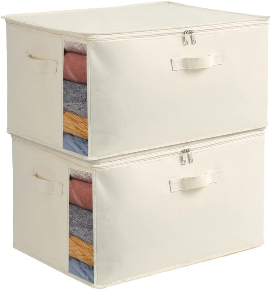 Vászon Ruhatároló Szervező Készlet – Kétirányú Cipzáras Táska Fogantyúkkal és Ablakkal