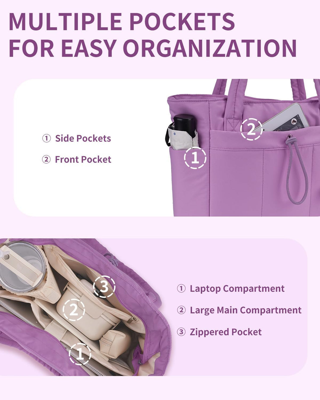 Varrt pufi táska pohártartóval és laptop rekesszel utazáshoz és munkához