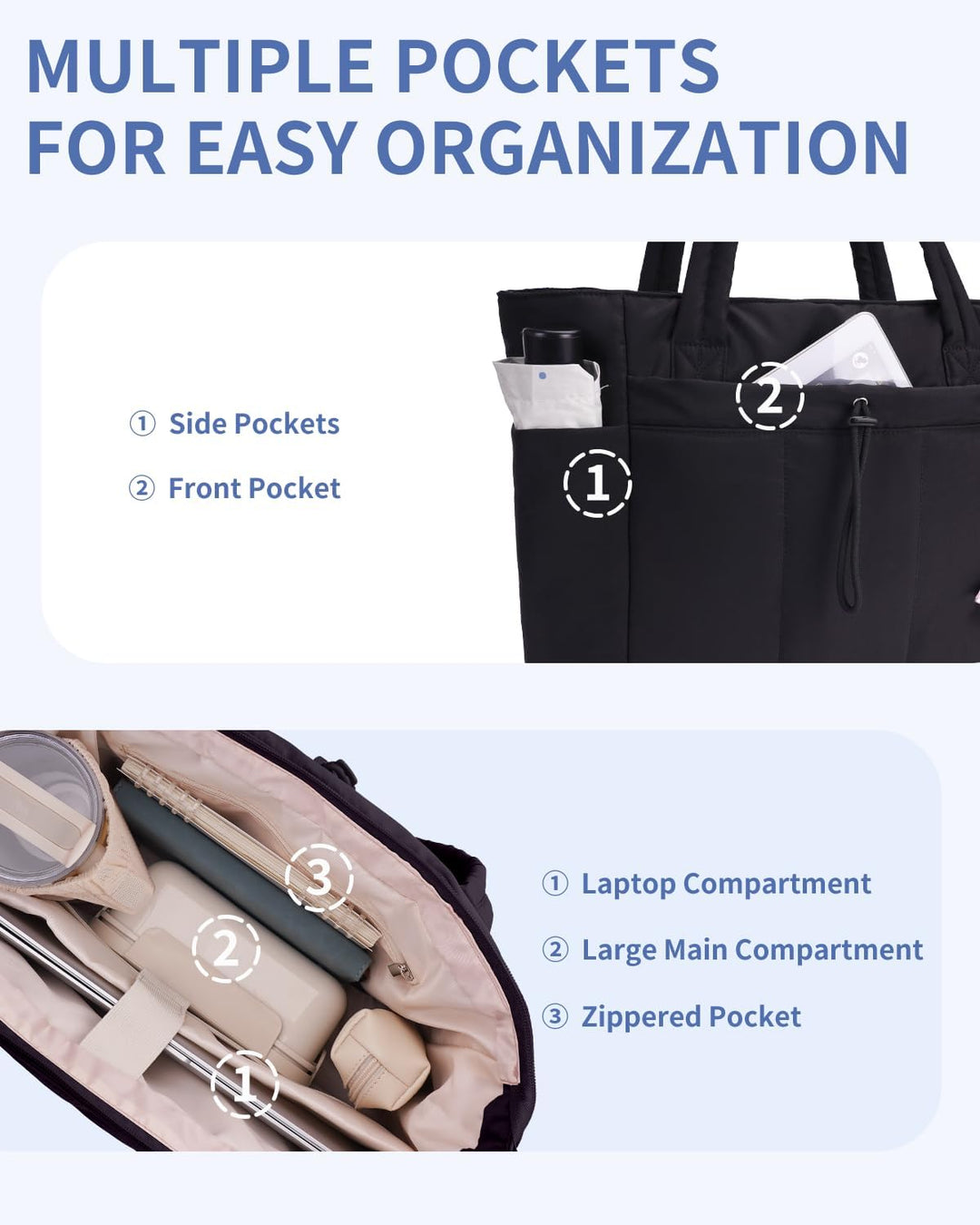 Varrt pufi táska pohártartóval és laptop rekesszel utazáshoz és munkához